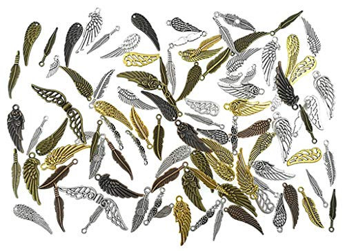 Kinteshun Assorted Angel Wings Feathers Punk Charm Pendant Connector for DIY Jewelry Making Findings 100pcsAssorted Colors