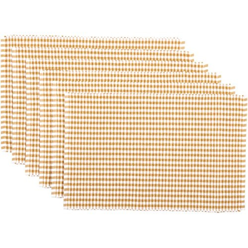 VHC Brands Harvest & Thanksgiving Farmhouse Tabletop & Kitchen - Tara Yellow Ribbed Placemat Set of 6 Gold