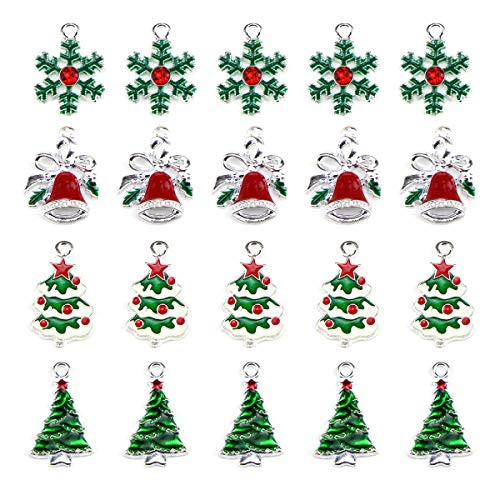 20PCS Christmas Theme Assorted Decorative Enamel Charm Pendant Christmas Tree Charms Snowflake Wreath Garland Craft Charm DIY for Necklace Bracelet Ankle Earring Jewelry DIY Making