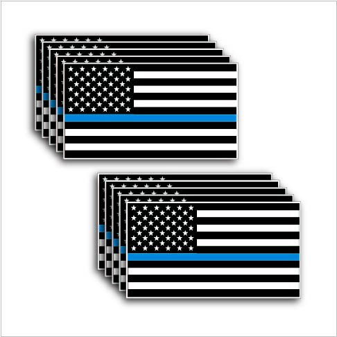 10 Pack of Thin Blue Line Police Officer BLM American Flag Vinyl Decal Sticker Car Truck