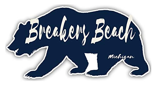 Breakers Beach Michigan Souvenir 3x1.5-Inch Vinyl Decal Sticker Bear Design