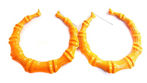 Large Bamboo Orange Hoop Earrings 3.5 Inch Hoop Earrings Large Bamboo Orange Hoop Earrings 3.5 Inch Hoop Earrings