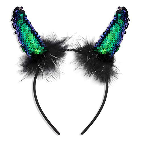 Halloween Devil Horns Headband Faux Fur Sequin Animal Ear Hairband Costume Hairwear Cosplay Party Hair Hoops For Women Girls