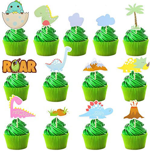 65 Pieces Dinosaur Party Cupcake Toppers Cute Dinosaur Birthday Cupcake Picks Funny Dinosaur Cake Toppers for Dinosaur Party Decoration Supplies