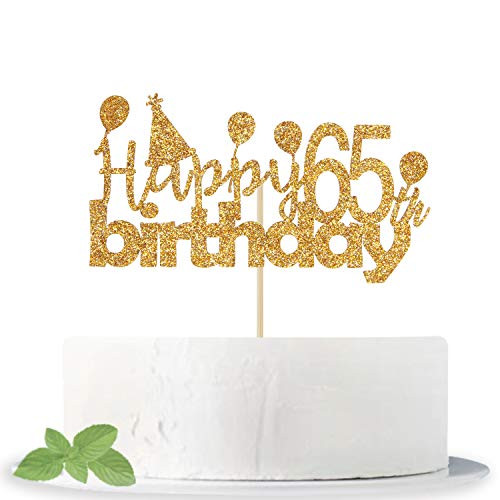 Gold Glitter Happy 65th Birthday Cake Topper - Hello 65 - Cheers to 65 Years - 65 and  Fabulous - Happy 65th Birthday Anniversary Party Decoration Supplies
