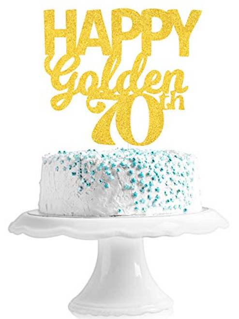 Happy Golden 70th Birthday Cake Topper - Hello 70 - Gold Glitter Seventy Years Wedding Anniversary Supplies - Cheers To Fabulous 70 Years Birthday Party Decoration