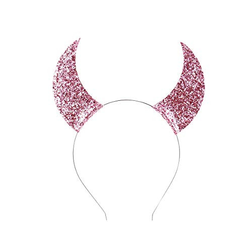 Love Fairy Halloween Sequins Devil Horns Headband Cosplay Masquerade Props Holiday Party Headband  Pink