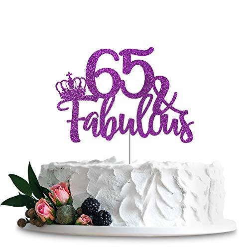 Purple Glittery 65  and  Fabulous Cake Topper Happy 65th Birthday Cake Decor Cheers to 65 Years Party Decorations Supplies  Purple 65  and  Fabulous