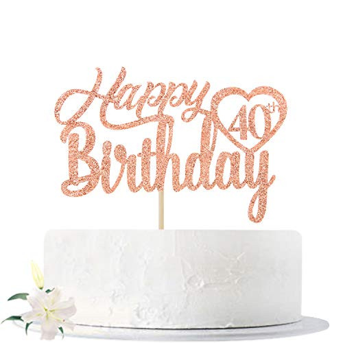 Rose Gold Glitter Happy 40th Birthday Cake Topper Hello 40 Cheers to 40 Years Old 40 Years Old Party Supplies Decoration