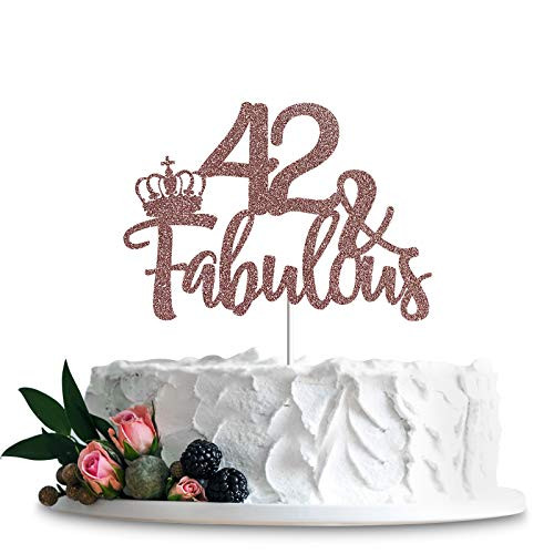 Rose Gold Glittery 42  and  Fabulous Cake Topper Happy 42nd Birthday Cake Decor Cheers to 42 Years Party Decorations Supplies  Rose Gold 42  and  Fabulous