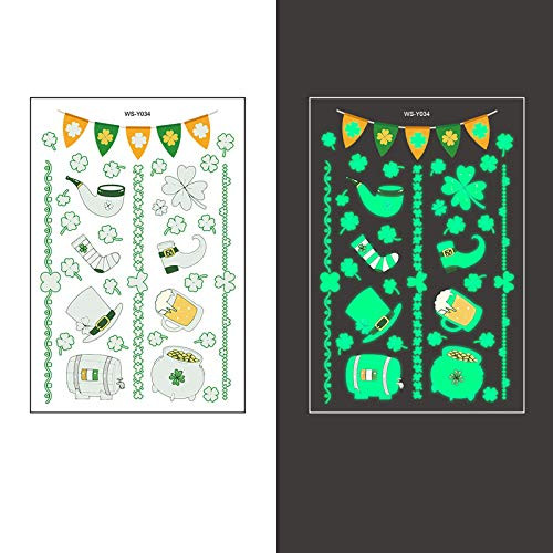 Temporary Tattoos for Kids Disposable Luminous Temporary Tattoos Cute Waterproof Fake Tattoos Stickers St. Patricks Day Temporary Tattoos Sticker Tattoos for Daily Birthday Party Decorations Supplies  B