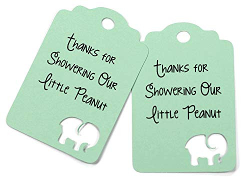 Green Baby Shower Elephant Tags - Thanks for Showering Our Little Peanut  Set of 20