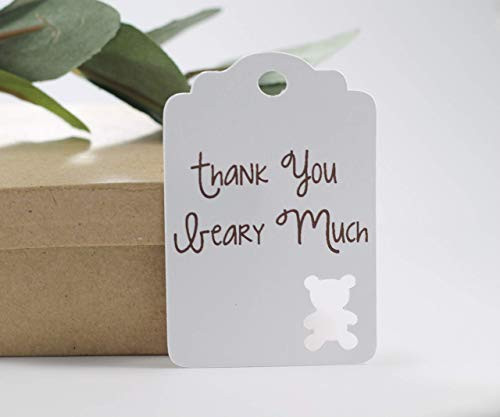 White Teddy Bear Gift Tags - Baby Shower Favors - Thank You Beary Much - 20pc