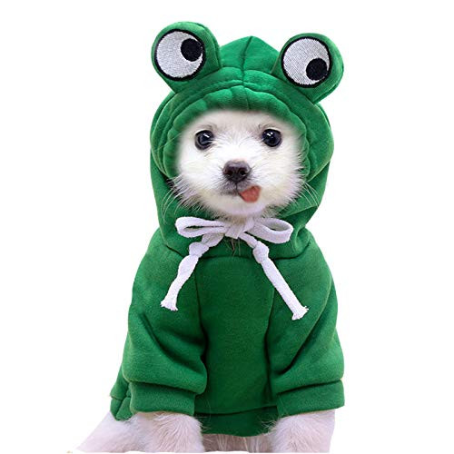 Pet Clothes Dogs Hooded Sweatshirt Fruit Warm Coat Sweater Cold Weather Costume for Puppy Small Medium Large Dog  XS Green Frog