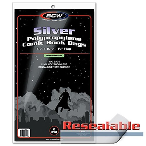 BCW Supplies Resealable Silver Comic Bags (100 Count Pack)