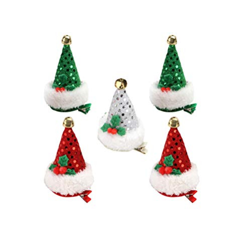 LEORX Mini Santa Hat Hair Clip 5pcs Sequin Christmas Hat Hair Barrettes Bell Elf Party Hat Hair Clip