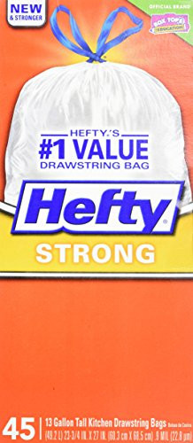 Hefty Strong Trash Bags  Tall Kitchen Drawstring 13 Gallon 45 Count