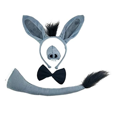Toyvian 4Pcs Donkey Ears and Tail Set Donkey Ears Headband Bow Tie Nose and Tail Kids Animal Party Cosplay Costume