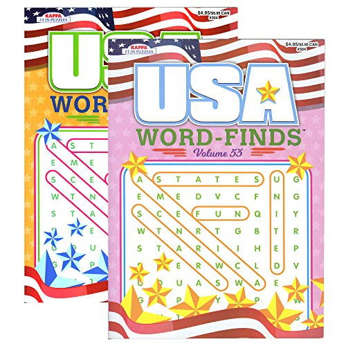 Kappa USA Word Finds Puzzle Book 2 Titles Word Search Find Words Books for Adults Teens Training Learning with Game 2-Pack