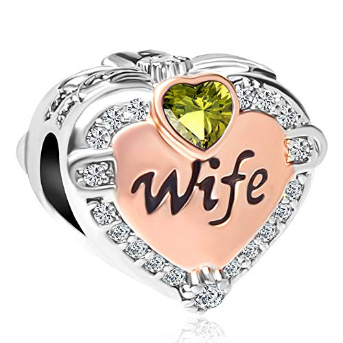 CharmSStory Heart Wife Charms Rose Gold Birthday Love Beads for Bracelets  and  Necklaces  Green