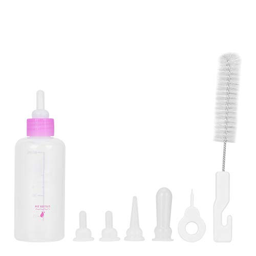SH-RuiDu 6PCS  Set 60ml Pet Puppy Kitten Feeding Bottle Durable Small Dog Cat Milk Nursing Care Kit  Pink