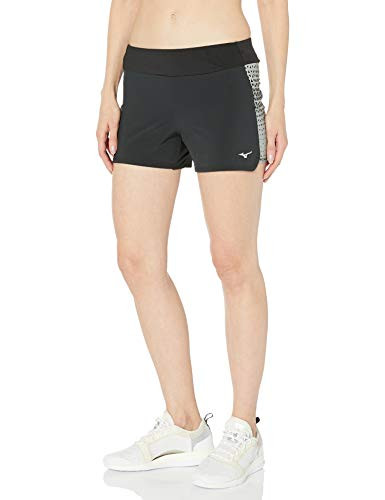 Mizuno Running Womens Phoenix 4 inch Printed Shorts Large Black Light Grey