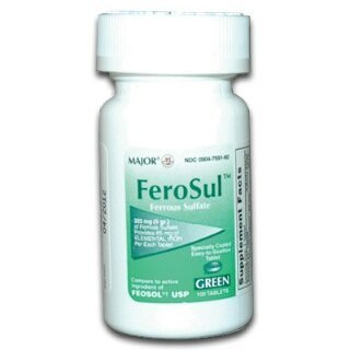3 PACK  FeroSul?325mg  5GR  Ferrous Sulfate Coated Easy-To-Swallow 100 ct. Tablets  Green  by Feosol