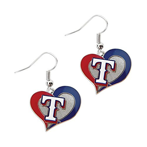 aminco Texas Rangers Designs MLB Sports Team Logo Swirl Heart Shape French Hook Charm Dangle Earring Set
