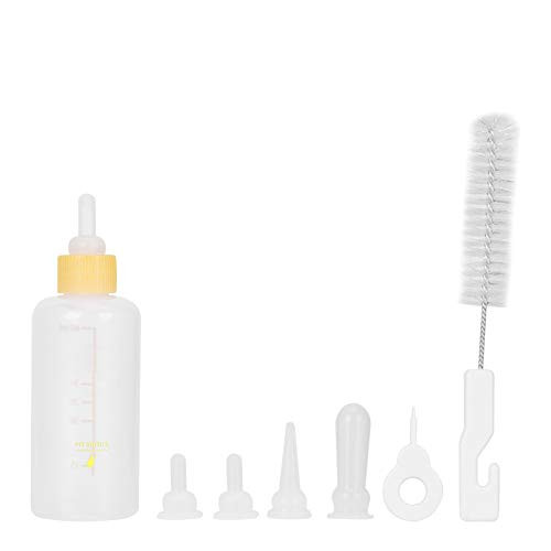 Pet Feeding Bottle Set 60ml Squeeze Liquid Kitten Nursing Bottle Needle Tubing Kit Pet Feeding Tool with Replacement Mini Nipples 6PCS  Yellow