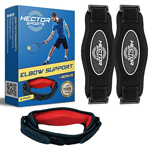 HECTOR SPORTS Premium Tennis Elbow Brace for Tendonitis Golf Elbow Strap for Men and Women - Arm Band for Tennis Elbow Pain Relief Golfers Elbow Brace Forearm Brace with Compression Pad  2boxred