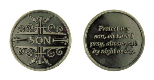 singer star case Silver Tone Faithful Protector Pocket Token with Prayer - Son