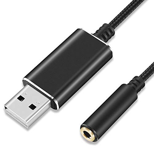 USB Audio Adapter PELAT USB External Sound Card USB to 3.5mm Jack Audio Adapter with 3.5mm Headphone and Microphone Jack for Windows Mac Linux PC Laptops PS4  Black 50cm