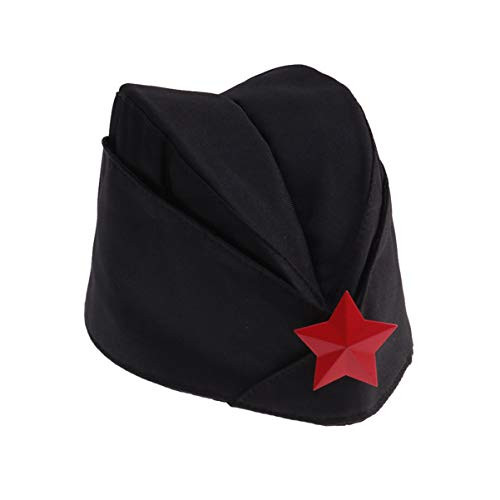 Kisangel Black Military Side Cap Soviet Hat Stewardess Wheat Airline Beret Hat Pilotka Russian Army Hat with Red Star for Christmas Carnival Cosplay Party Supplies