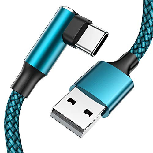 USB C Cable  2 Pack 6.6FT  3A Fast Charging Type C Cable 90 Degree Durable Nylon Braided Cable Galaxy S10 Charger USB A to USB C Data Sync Transfer for Samsung Galaxy S10 S8 S9 Note 9  Green