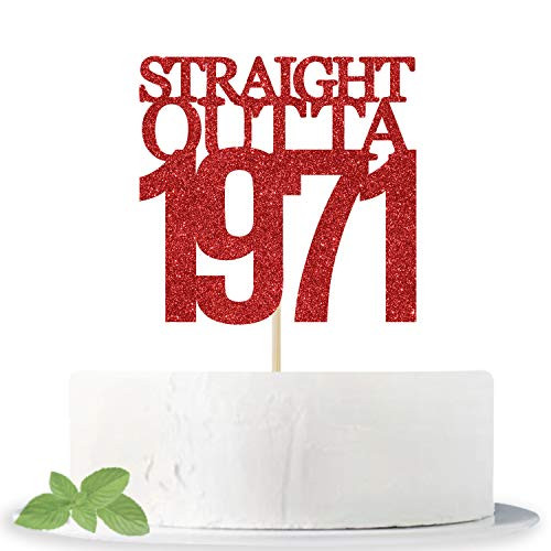 Red Glitter Straight Outta 1971 Cake Topper - Cheers to 50 Years - 50th Birthday Wedding Anniversary Party Decorations