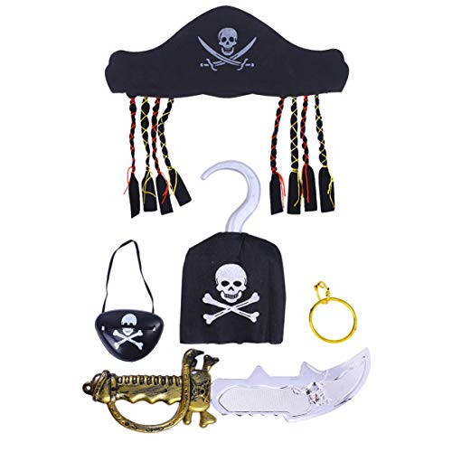SUPVOX 5pcs Pirate Costume Pirate Prop Halloween Pirate Costume Toy Set Including Hat Eye Patche Sword Ear Ring and Hook