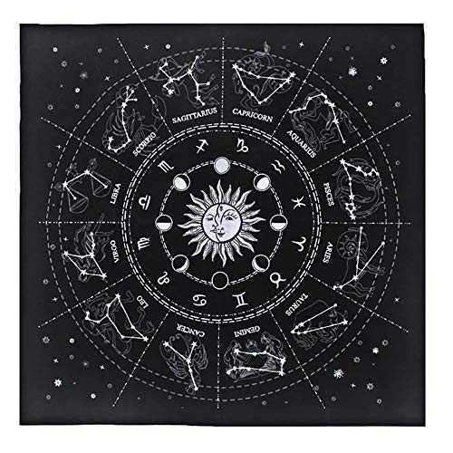 SAZI Altar Tarot Card Cloth 49x49cm Washable Tablecloth 12 Constellations Astrology Tarot Divination Cards Table Cloth Tapestry Black