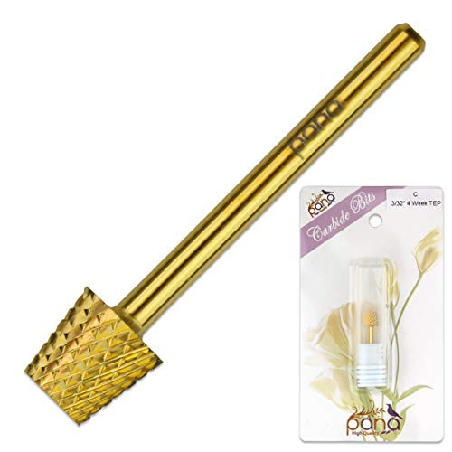 Beauticom 3 32 inch USA Safety Nail Carbide Bit - Flat Top Tapered Barrel Back Fill Bit for Electric Dremel Drill Machine  CB-10 GOLD