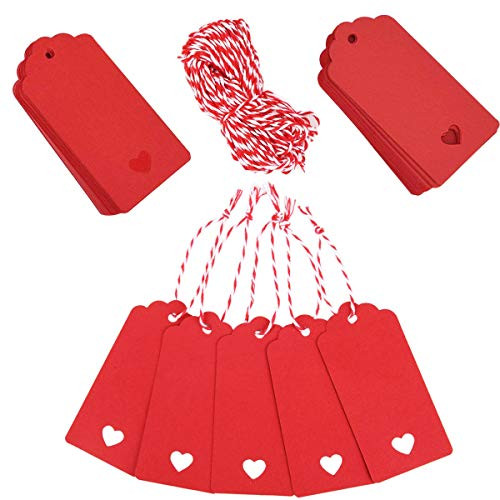 Valentines Day Tags100 Piece Printable Valentine Tags Red Kraft Paper Wedding Valentines Gift Tags with 78.7 Inch String for Valentines Day Wedding Party Gift Wrapping Labeling