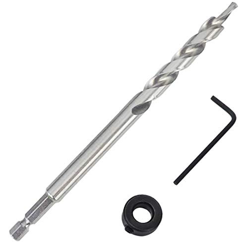 Bitray 3 8 inch Pocket Hole Drill Bit with Depth Stop Collar Hex Shank Replacement Twist Step Drills for Kreg Manual Pocket Hole Guide Jig Master System  6.3 inch Length
