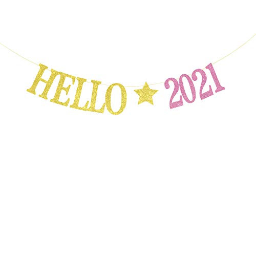 Gold Glitter Hello 2021 Banner - Cheers to 2021 Banner - Happy New Year Decorations 2021 New Years Eve Party Decorations