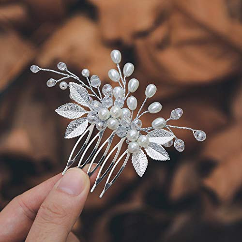 Casdre Pearl Bride Wedding Hair Comb Silver Leaf Bridal Side Comb Rhinestone Hair Piece Wedding Hair Accessories for Women and Girls Casdre Pearl Bride Wedding Hair Comb Silver Leaf Bridal Side Comb Rhinestone Hair Piece Wedding Hair Accessories for Women and Girls