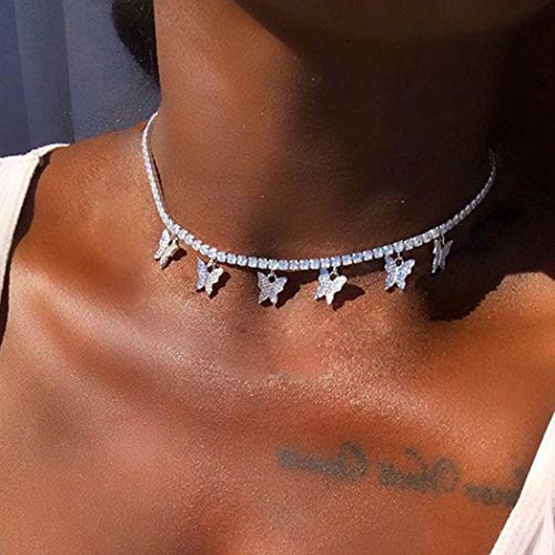 Zoestar Butterfly Choker Necklace Gorgeous Crystal Pendant Necklaces Sparkly Butterfly Chain Jewelry for Women Silver Zoestar Butterfly Choker Necklace Gorgeous Crystal Pendant Necklaces Sparkly Butterfly Chain Jewelry for Women Silver