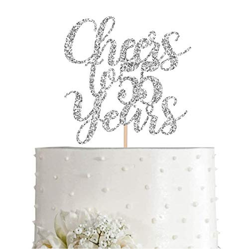55 Silver Glitter Happy 55th Birthday Cake Topper Cheers to 55 Years Party Decorations Supplies cake topper