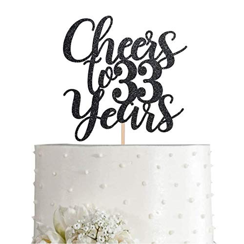 33 Black Glitter Happy 33rd Birthday Cake Topper Cheers to 33 Years Party Cake Topper Decorations Supplies