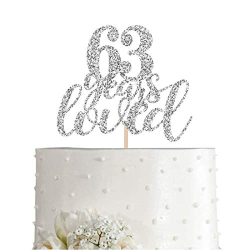 63 Silver Glitter Happy 63rd Birthday Cake Topper Cheers to 63 Years Party Decorations Supplies cake topper