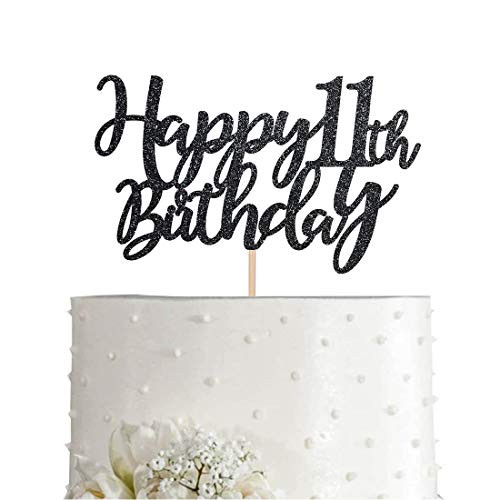 11 Black Glitter Happy 11th Birthday Cake Topper Birthday Party Cake Topper Decorations Supplies