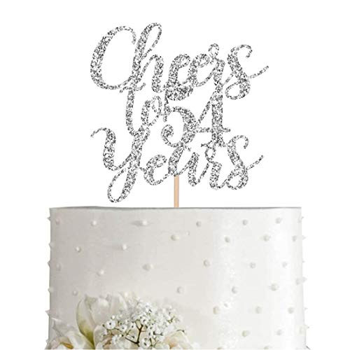 54 Silver Glitter Happy 54th Birthday Cake Topper Cheers to 54 Years Party Decorations Supplies cake topper