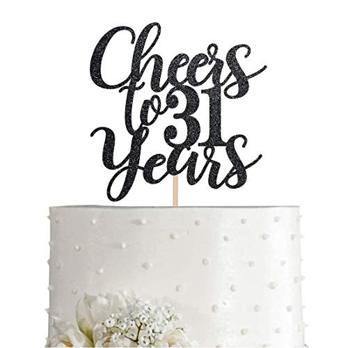 31 Black Glitter Happy 31st Birthday Cake Topper Cheers to 31 Years Party Cake Topper Decorations Supplies