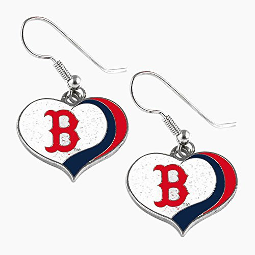 aminco MLB Boston Red Sox Glitter Heart Earring Swirl Charm Set